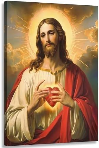 LWJARTFY Sacred Heart of Jesus Wall Art Christian Canvas Poster Print (Canvas, 24x36in)
