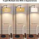 Arc Floor Lamps for Living Room Rattan Boho Floor Lamp with Remote Control,Dimmable LED Floor Lamp Wicker Lamp Shades Black Standing Lamp with 3 Color Temperature Tall Floor Lamps For Bedroom Corner