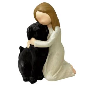 Pet Loss Gift For Dog Lover Girl Hold Dog Statue Resin Friendship Sculpture Figure Passeds Away Dog Memorials Gift