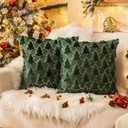 AQOTHES Christmas Tree Green Throw Pillow Covers 18x18, Soft Faux Fur Sequins Throw Pillows for Couch Sofa Bed Room Cushion Covers Holiday Decorations