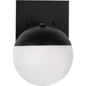 Aspen Creative 62503-11, 1 Light Wall/Vanity, 5-7/8" W x 8-3/4" H x 8-5/8" D, Matte Black Finish/Opal Glass