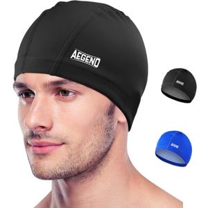 Aegend Fabric Swim Cap, Silicone Waterproof Layer - Breathable Cloth Swimming Cap, Keep Hair Dry with Hight Elasticity for Youth(8-16) Adult, 2 Sizes to Choose