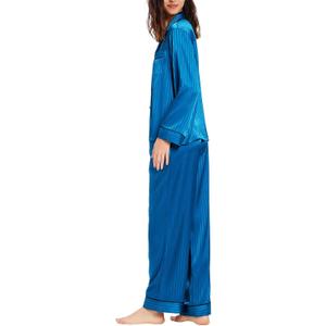 Lonxu Silk Satin Womens Pajama Sets Button Down Sleepwear Loungewear XL (Peacock Small Striped)