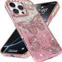 BITOBE Designed for iPhone 16 Pro, Cute 3D Butterfly Case Slim Plating Glitter Bling Luxury Cover for Women Girls Protective Camera Protection Bumper 6.3" Pink