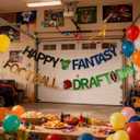 3 x Happy Fantasy Football Draft Day Banner Festive Party Hanging Decorations for Themed Birthday Party Garland Rugby Decor Flag