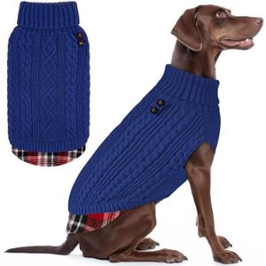 KYEESE Dog Sweater Warm Turtleneck Large Dogs Sweater with Gingham Patchwork Comfy Pet Coat for Fall Winter Cold Weather Soft Pullover Dog Sweaters for Large Dogs (3XL60-80lbs, 6# Blue)