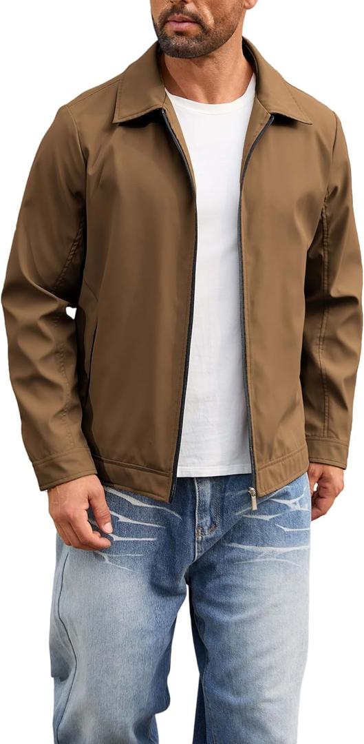 QTE Lightweight Jackets for Men Casual Windbreaker Stylish Light Fall Spring Golf Work Dress Business Coat M