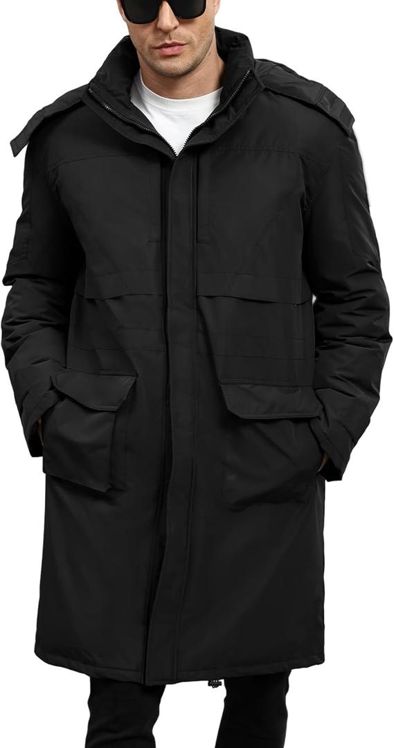 Wyeysyt Mens Long Winter Coats Parka Warm Hooded Quilted Puffer Jacket Thicken Water-Resistant Heavy Outerwear (Black-L)
