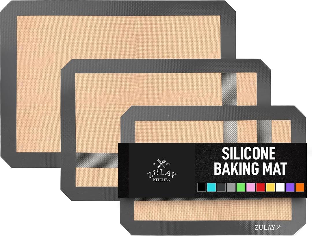 Zulay Kitchen Silicone Baking Mat Sheet 3-Pack (3 sizes) - Reusable Silicone Baking Sheet - Easy & Convenient Nonstick Baking Supplies - Silicone Mats for Baking - Baking Mat For Oven - (Dark Gray)