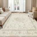 Washable Area Rug 8x10: Boho Vintage Cream Rugs for Living Room Bedroom - Soft Non Slip Stain Resistant Carpet Indoor - Beige Floral Medallion Design (8' x 10' (Rectangular), Beige Cream)