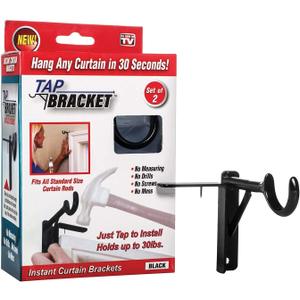 Spark Innovators Bronze Tap Bracket - Hang Curtains in 30 Seconds! No Drill Instant Curtain Rod Brackets - Fits 1.25", Holds 30 lbs, As Seen on TV, Set of 2