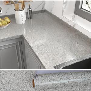 VEELIKE Granite Countertop Contact Paper for Countertops Peel and Stick Waterproof Grey Marble Contact Paper Wide 32''x118'' Adhesive Removable Countertop Covers Peel and Stick for Kitchen Bathroom