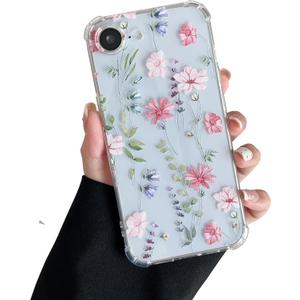 DEFBSC Soft Case Compatible with iPhone 17e/iPhone 16e, Clear Floral Flower Pattern Print Design Flexible TPU Shockproof Cover for Women Girls, Flower Protective Phone Case, Pink Cosmos