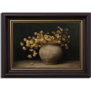 Gold Hydrangea Dark Brown Framed Canvas Wall Art Moody Hydrangea Painting Decor Pictures Dark Farmhouse Vintage Flower Bedroom Living Posters Prints for Corridor Classroom Kitchen Room Decoration