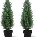 Two 2FT Tall Artificial Evergreen Trees, Beautiful and Realistic Human-Potted False Cypress, an Evergreen Plant for Home Porch Decoration,suitable for interior, office, living room and room decoration