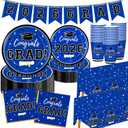 Graduation Decorations 2026 Disposable Blue Graduation Tableware Kit for 50 Guests Plates Napkins Cups Tablecloth Hanging Graduation Party Decorations 2026