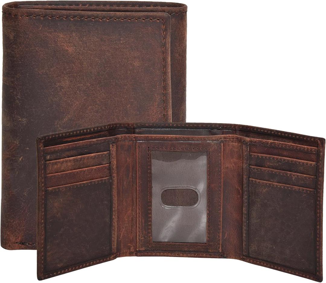 Real Leather Trifold Wallet for Men - RFID Wallets Slim 9 Credit Card Holder 2 ID Compartment Gift For Men (Vintage Brown-No Box)