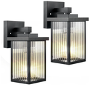 2 Pack Modern Farmhouse Outdoor Wall Lights,IP65 Waterproof & All-Metal Build,Textured Tempered Glass for Soft, Elegant Glow for Porch, Garage, Front Door