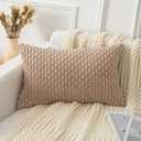 UGASA Soft Corduroy Decorative Pillow Cover 12x20 Inch Boho Striped Oblong Throw Pillow Cover Modern Home Decor for Sofa Living Room Couch Bed Tan, 1 Piece