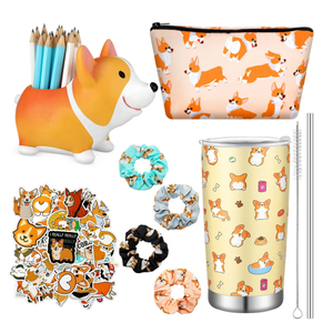 TaoBary Corgi Gifts for Corgi Lovers Includes Corgi Makeup Bag Corgi Pen Pencil Holder with 50 Corgi Stickers 4 Dog Hair Scrunchies Corgi 20 oz Stainless Steel Tumbler for Women(Cute)