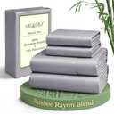 MR&HM Queen Sheet Set, 4-Piece Cooling Sheets, Rayon Derived from Bamboo & Polyester Blend, Soft & Silky, 15" Deep Pockets with Elastic Straps, Hotel Luxury for Hot Sleepers, Silver Grey