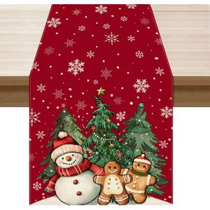 XCHI Winter Red Snowman Gingerbread Man Christmas Tree Xmas Table Runner Table Decoration for Party Home Kitchen Dining Holiday Decor 13x120 Inch