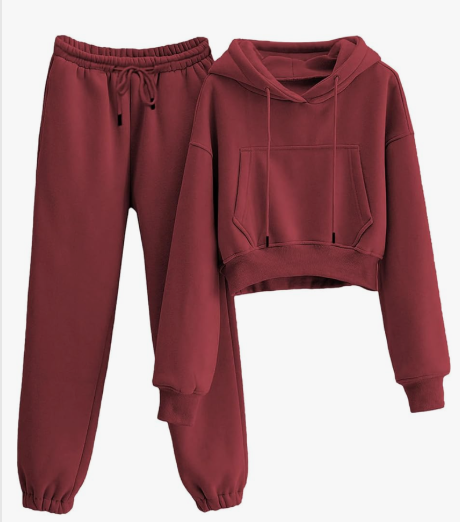 VATEAMI Women's Fleece 2 Piece Outfits Sweatsuit Crop Hooded Pullover Sweatshirt Top Jogger Sweatpants Tracksuits Set (-Medium)