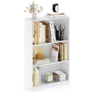 Furinno Jaya Book Shelf, 3-Tier Bookshelf, Bookcase with Adjustable Shelves, 9.5 x 24.5 x 40.3, for Organization and Storage, for Living Room, Bedroom, Home Office, White