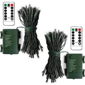 echosari 2 Pack Battery Operated Christmas Lights 16ft Green Wire 50 LED Fairy String Light with Remote, Timer, 8 Modes, Dimmable for Indoor Outdoor Xmas Tree Wedding Party Decor (Cool White)