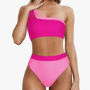 MOOSLOVER Women Cutout One Shoulder High Waisted Bikini High Cut Two Piece Swimsuits, Small