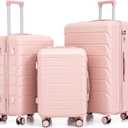 Hardside Luggage Sets, Lightweight Stripes Suitcase with Spinner Wheels, Pink-220