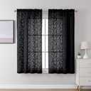 Lecloud Leia Black Sheer Curtains for Bedroom Decor 45 Inch Length 2 Pcs, Jacquard Leaf Textured Dual Rod Pocket Living Room Curtains, Light Filtering Farmhouse Drapes, Each Panel 28" W x 45" L