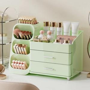 Makeup Organizer with Drawers for Vanity,Spacious Cosmetic Display Case,Perfect Storage Solution for Your Beauty Essential (All Green)