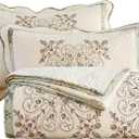 vctops 3 Piece Farmhouse Patchwork Quilt Set Oversized Queen, Elegant Floral Embroidered Cotton Quilted Bedspread Coverlet Lightweight Reversible Bedding Cover with 2 Pillow Sham (98x106 in)