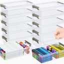 12 Pack Extra Large Pencil Box with Removable Divider, Thickened Pencil Case Bulk, Clear Crayon Marker Organizer Stackable Plastic Small Storage Containers for Pen Craft School Supplies(Grey)