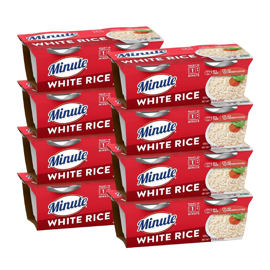 Minute Ready-to-Serve White Rice, Microwavable Rice Cups, 8.8-Ounce Cups (Pack of 8) BBD 02/2027