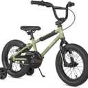 cubsala 14 Inch Little Kids Bike for 3 4 5 Years Old Boys Girls Beiginner Riders BMX Style Bicycle with Training Wheels Coaster & Rear V Brake, Army Green