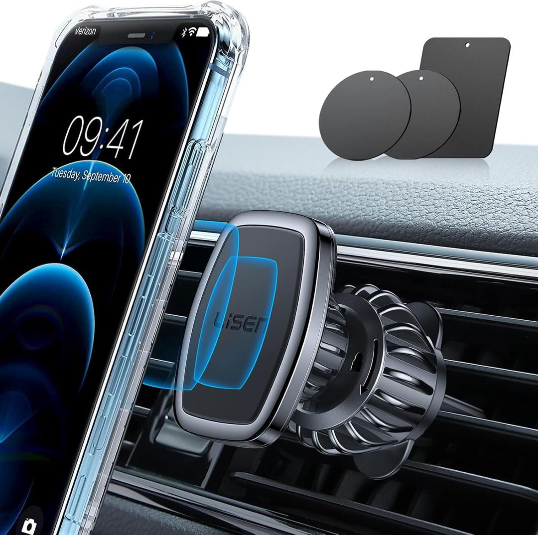 LISEN Magnetic Phone Holder for Car - Upgraded Clip Ultra 6 Strong Magnets, Car Phone Holder Case Friendly,Soporte de Telefono para carro for Galaxy S25 Ultra 4-6.7 inch Smartphones (Black)