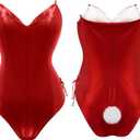 Drofe Bunny Costume Women Bunny Girl Senpai Cosplay Anime Role Costume Bodysuit Set (Red, XL)