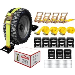 Wheel Chock Tie Down Kit (4,500lb Break Strength) Heavy Duty Trailer Tire Straps System for ATV, UTV, Lawn Mower & More - Ratchet Tie Downs Accessories with E Track for Four Wheeler