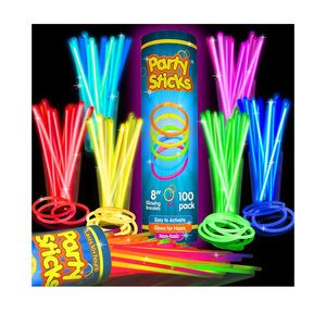PartySticks Glow Sticks Party Supplies 100pk - 8 Inch Glow in the Dark Light Up Sticks Party Favors, Glow Decorations, Neon Party Glow Necklaces and Glow Bracelets with Connectors