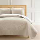 Lush Decor Isla Embroidered Reversible Cotton Quilt 3 Piece Set King/California King Neutral & White - White Bedding Set King Quilt - Coastal Decor