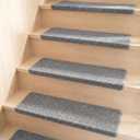 Nuanchu 15 Pcs Bullnose Carpet Stair Treads Non Slip Stairs Treads Washable Bullnose Carpet Pads for Indoor Wooden Steps Pet Safety Rugs (29.5"x9.4",Grey)