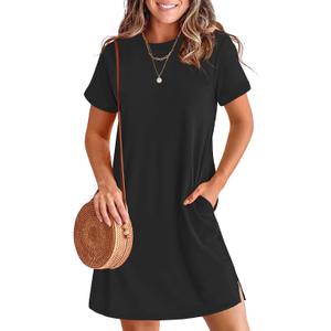 ANRABESS Women's Summer Casual T Shirt Dresses Short Sleeve Crewneck Striped Mini Shift Dress 2025 Beach Vacation Outfits (XX-Large, Black)