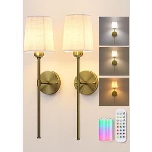 EZVALO Battery Operated Wall Sconces Set of 2, 7500mAh, RGB, Rechargeable Wall Lights with Remote, Dimmable, Magnetic Bulbs, No-Wiring Installation, Wireless Wall Lamps for Bedroom, Living Room, 24 inches
