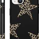 Cute Y2K Star Phone Case for iPhone 13 / iPhone 14 Cheetah Print Black Case 6.1", Aesthetic Cool Leopard Pattern 2-in-1 Glossy Cover Shockproof Slim TPU Hard PC Protection Girls Women Funda