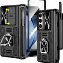 VEGO for Galaxy Z Fold 5 Case, with [S Pen Holder][Hinge Protection][360-degree Rotating Kickstand][Slide Camera Cover][Front HD Screen Protector] Protective Cover for Samsung Z Fold 5 - Black