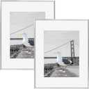 Frametory, 16x20 Metal Picture Frame with Mat for 11x14 Picture & Real Glass, Aluminum Photo Frame Collection (Silver, 2 Pack)