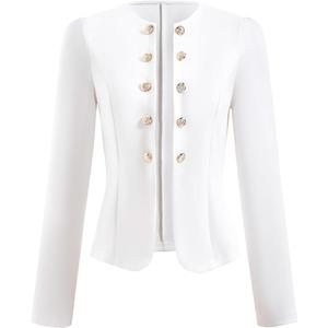 winkbay Women's Puff Sleeve Work Jacket Elegant Open Front Crew Neck Business Casual Blazer White, Large