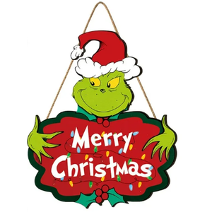 Decor Grinch Merry Grinchmas Hanging Door Decor, 14 Inch, Multicolor